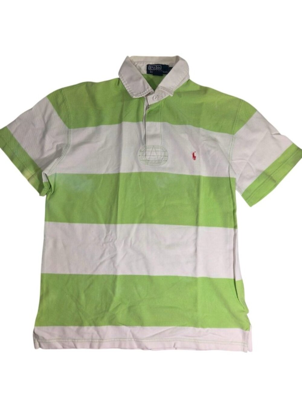 VTG Polo Ralph Lauren Mens Rugby Short Polo Sz M Green White Preppy Y2K
